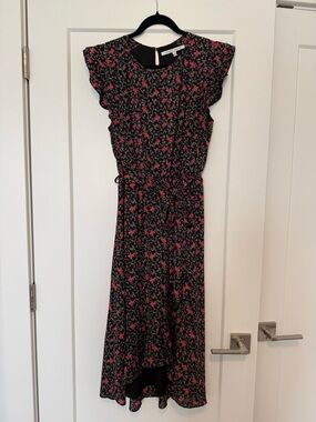 Collective Concepts Black Midi Dress with Red Floral Print